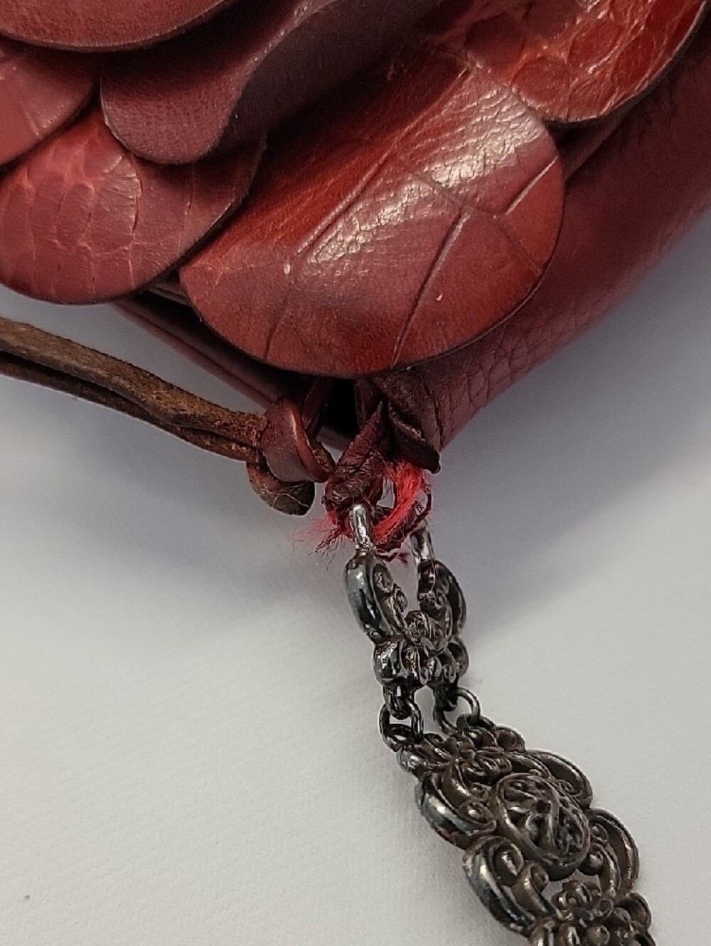 Red leather Brighton Rosalie handbag 3D flower petals - Picture 9 of 9